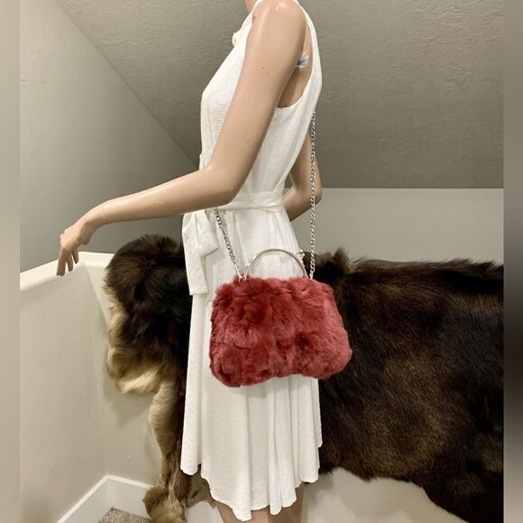 Handmade Real Rex Rabbit Fur Kisslock Satchel Bag/ Crossbody - Picture 4 of 13